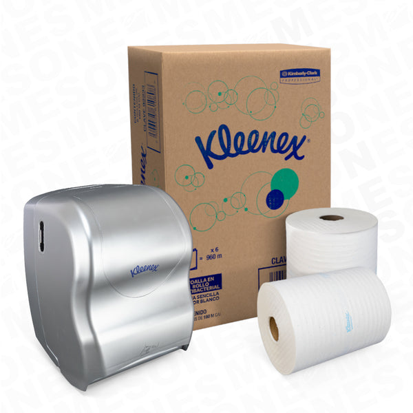 Kleenex® Despachador Automático + Toalla en Rollo Antibacterial | 92269+92233