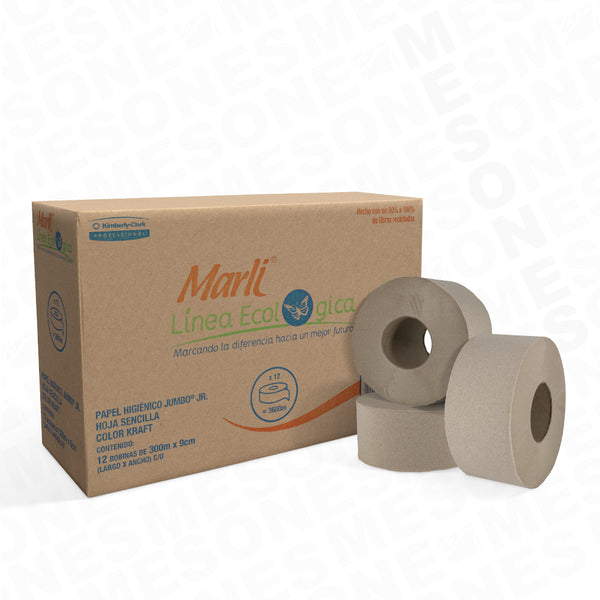 Marli Higiénico Jumbo Jr Ecológico 300 mt / Caja con 12 Rollos 90505