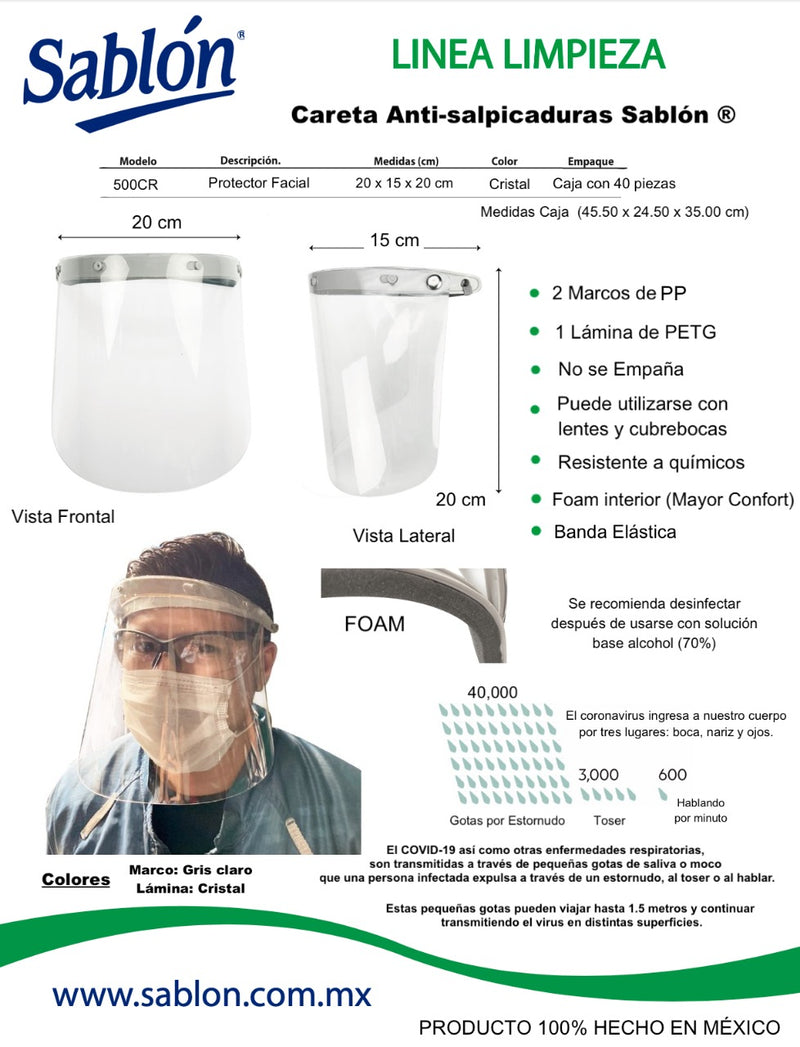 Sablón Careta Anti-Salpicadura / 1 pieza 500CR